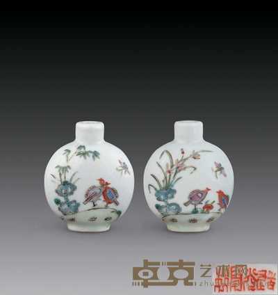 清道光 粉彩花鸟鼻烟壶 高6.5cm